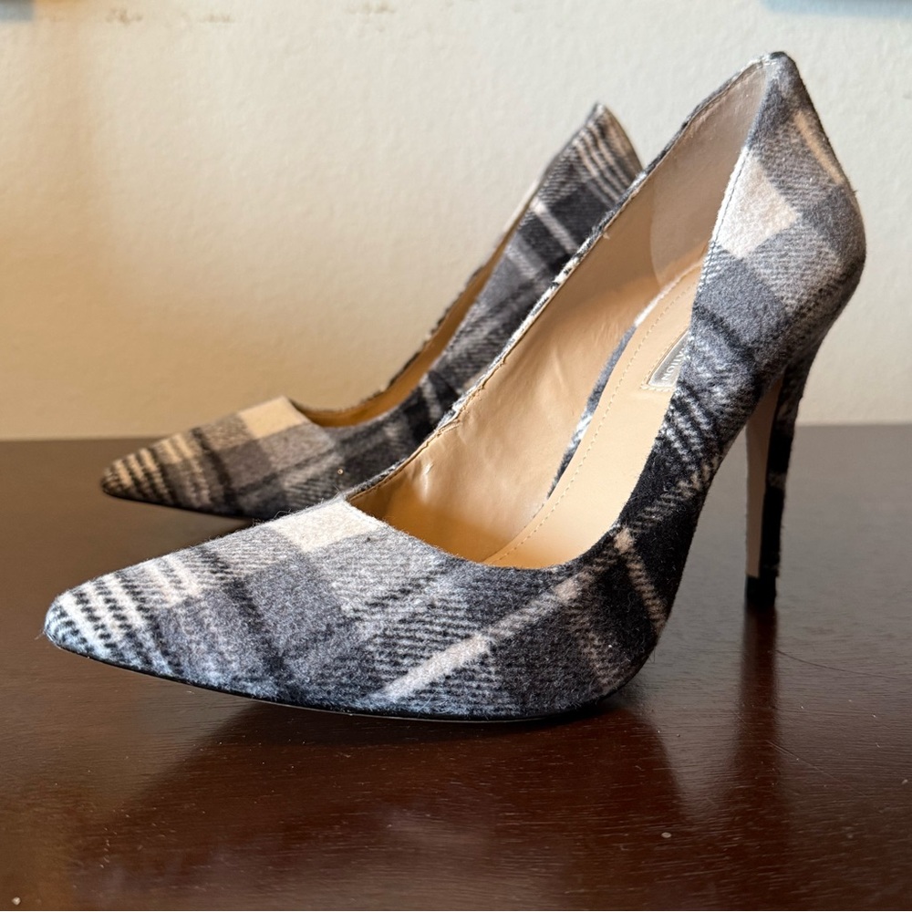 BCBGeneration Gray Plaid Wool Heels - Size 9